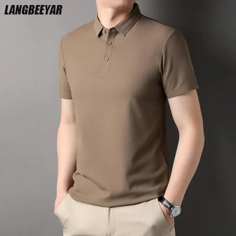 

Top Grade Seamless New Summer Mens Plain Casual Turn Down Collar Polo Shirt Solid Color Short Sleeve Tops Fashions Clothes Men