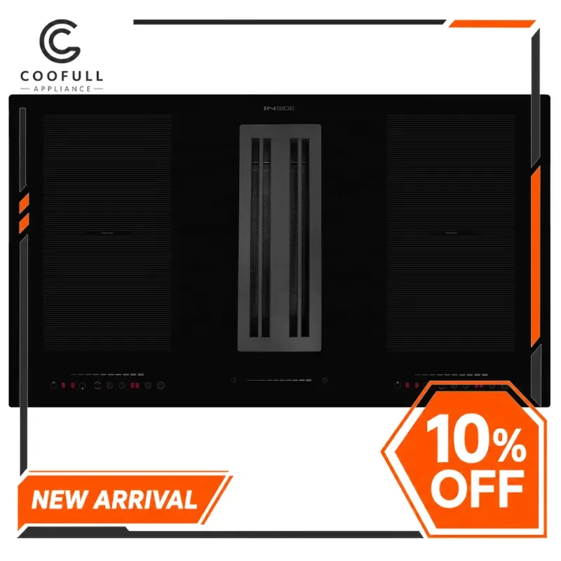 for Kitchen Built in Tempered Glass Downdraft Range Hood with Induction Cooker Modern Electric Stove Ventilation System Home