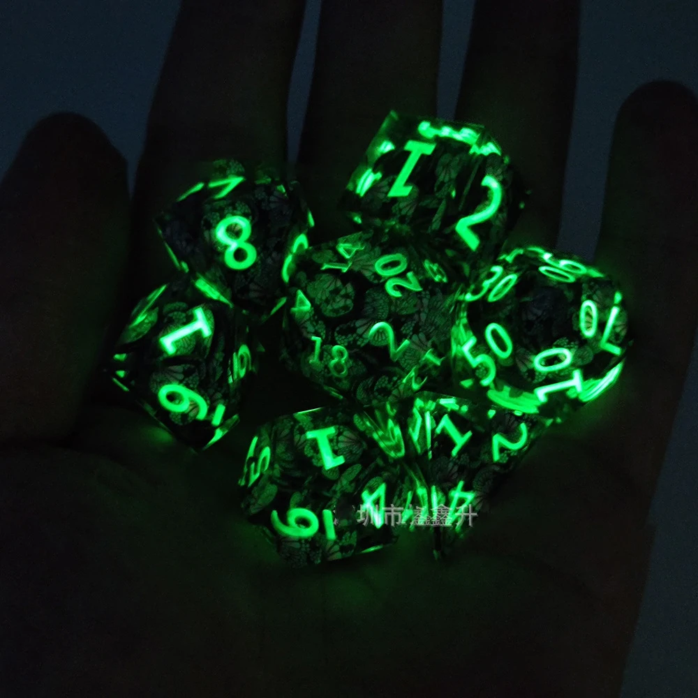 New Glow-in-the-dark Resin Dice D&D Set Handmade Polyhedral Resin Dice with Sharp Edge DND D6 D20 Dice for TRPG Game