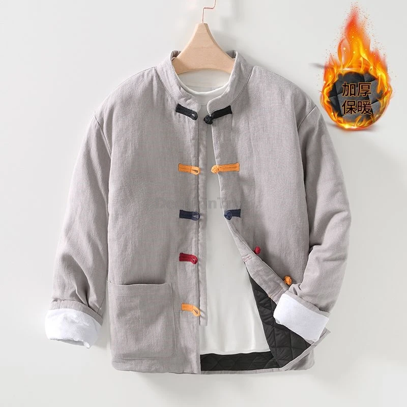 

2025 модное популярное пальто с яркими пуговицами, зимнее мужское утепленное пальто Тан, свободная повседневная универсальная китайская куртка для отдыха