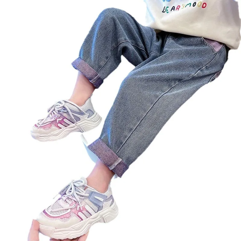Teenager Girls Jeans Spring and Autumn New Style Straight Leg Big Children Girls Loose Casual Tweens Kids Daddy Pants