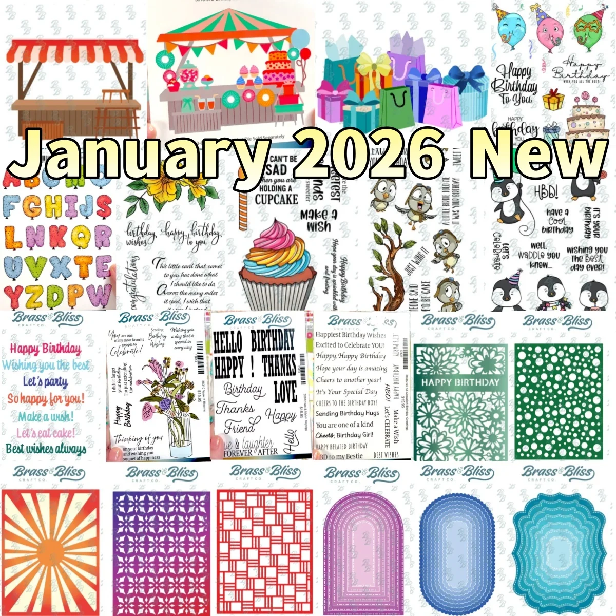 Party Balloons Farmers Market Stand Sweet Wishes Birthday Metal Cutting Dies Clear Stamps For DIY Scrapbook New 2026 January