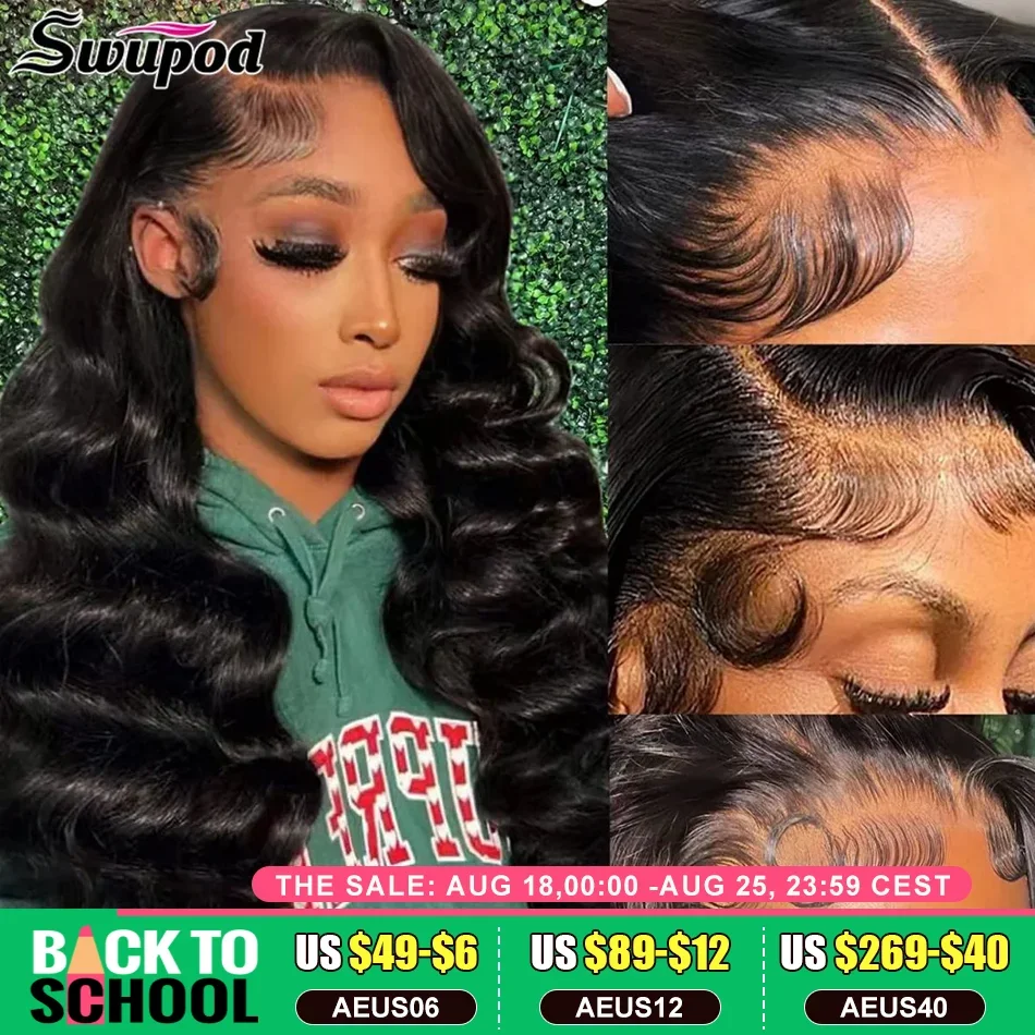 

Swupod 200 Density 13x6 Body Wave Remy Human Hair 13x4 HD Lace Front Wig for Women Natural Black Frontal Glueless Pre Plucked