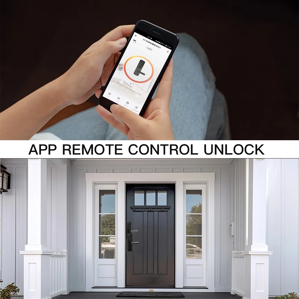 PHIPULO Smart Door Lock With WIFI Tuya APP Digital Electronic Lock Smart Home Wooden Door Lock Biometric Fingerprin