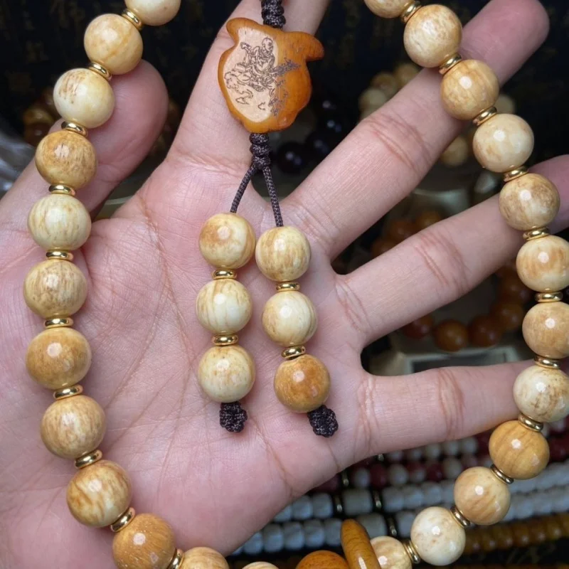 Natural Tibetan Original Ecological Yak Bone 13mm Round Bead High-Grade Handheld Brain Pattern Bracelet