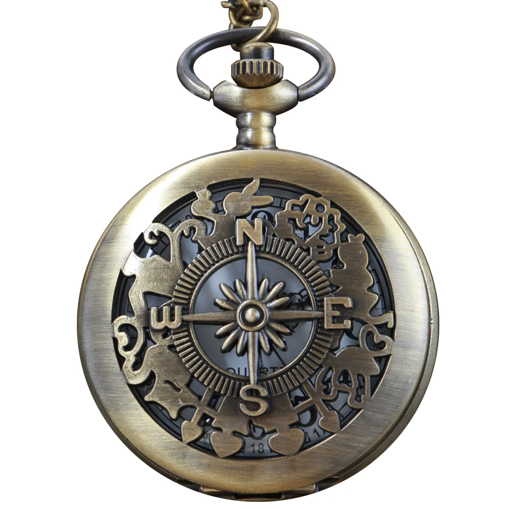 Bronze Compass Emblem Relief Men's and Women's Quartz Pocket Watch Fashion Best Festival Gift Student Clock