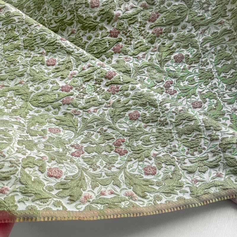

Light Green and Pink Floral Palace Jacquard Relief Fabric Retro Three-dimensional Texture Vest Jacket Clothing Designer Fabric
