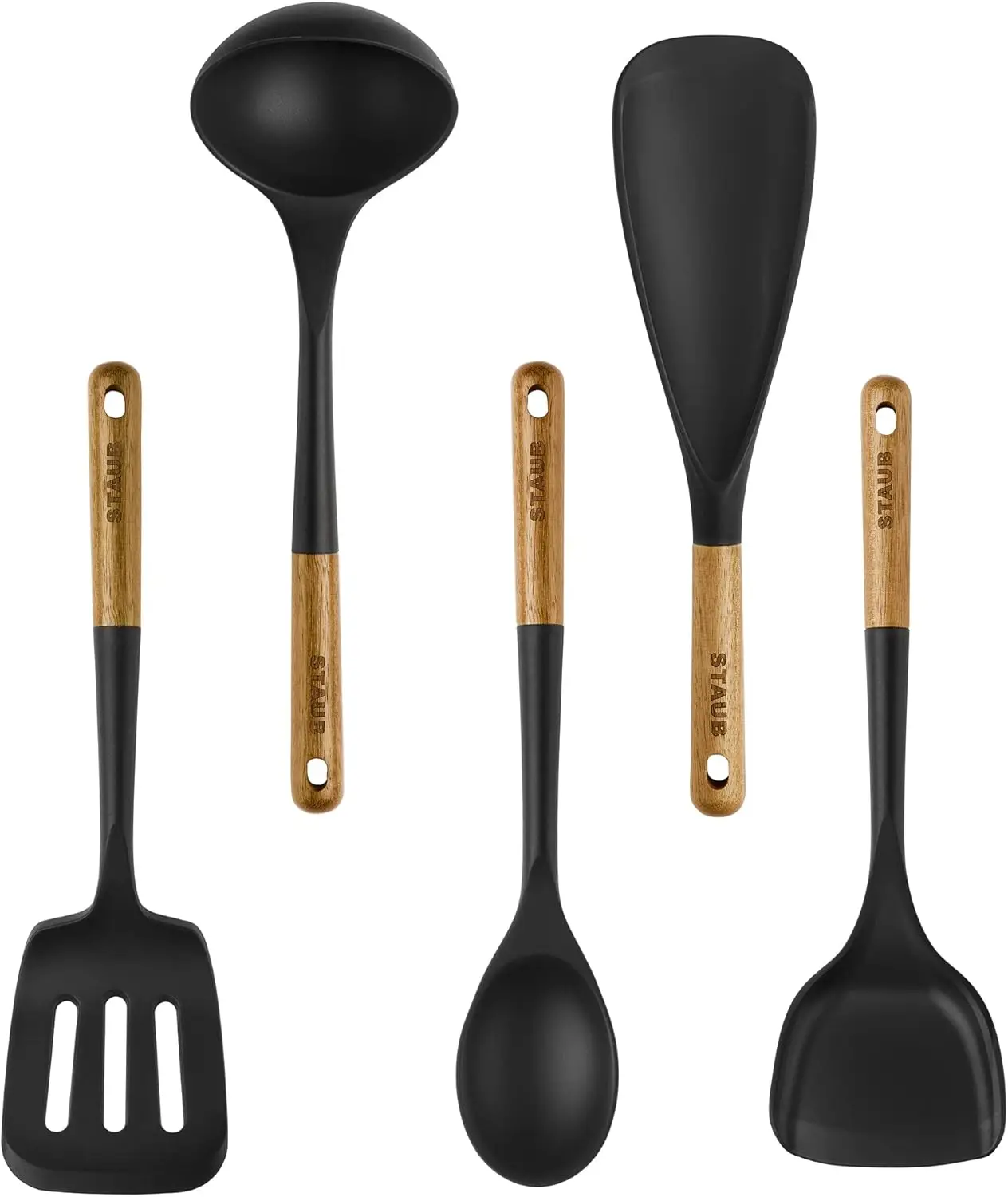 

5-Piece Silicone Cooking Utensil Set with Wood Handle, Heat-Resistant and Easy to Clean