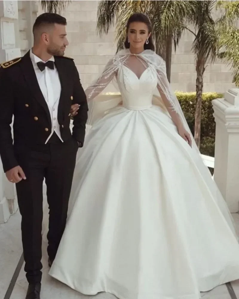 Customized Shinny Beads Dubai Arabian Ballgown Wedding Dress Long Sleeves Vestido De Noiva Garden Puffy Plus Size Bridal Gowns