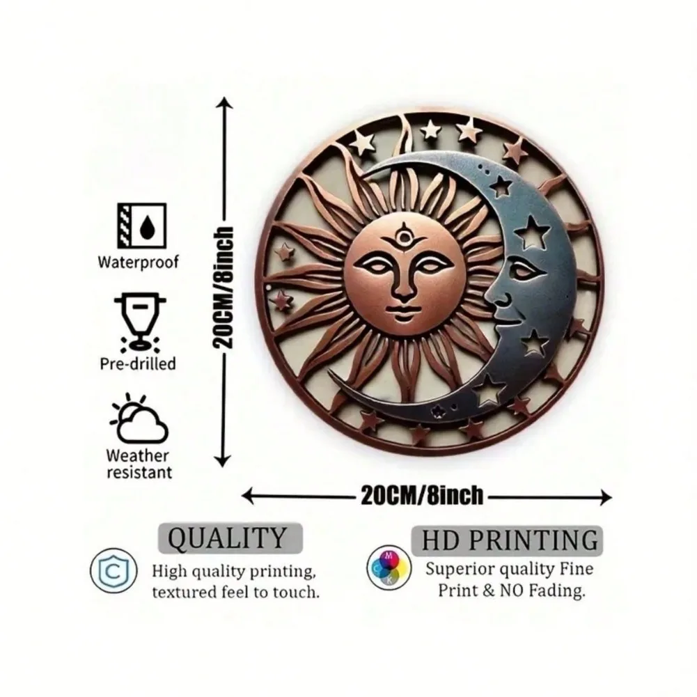 DirtySun Solar Wind Chimes, 8x8 Inch Sun Moon Stars Metal Wall Art Decor for Outdoor Indoor Garden Patio Wedding