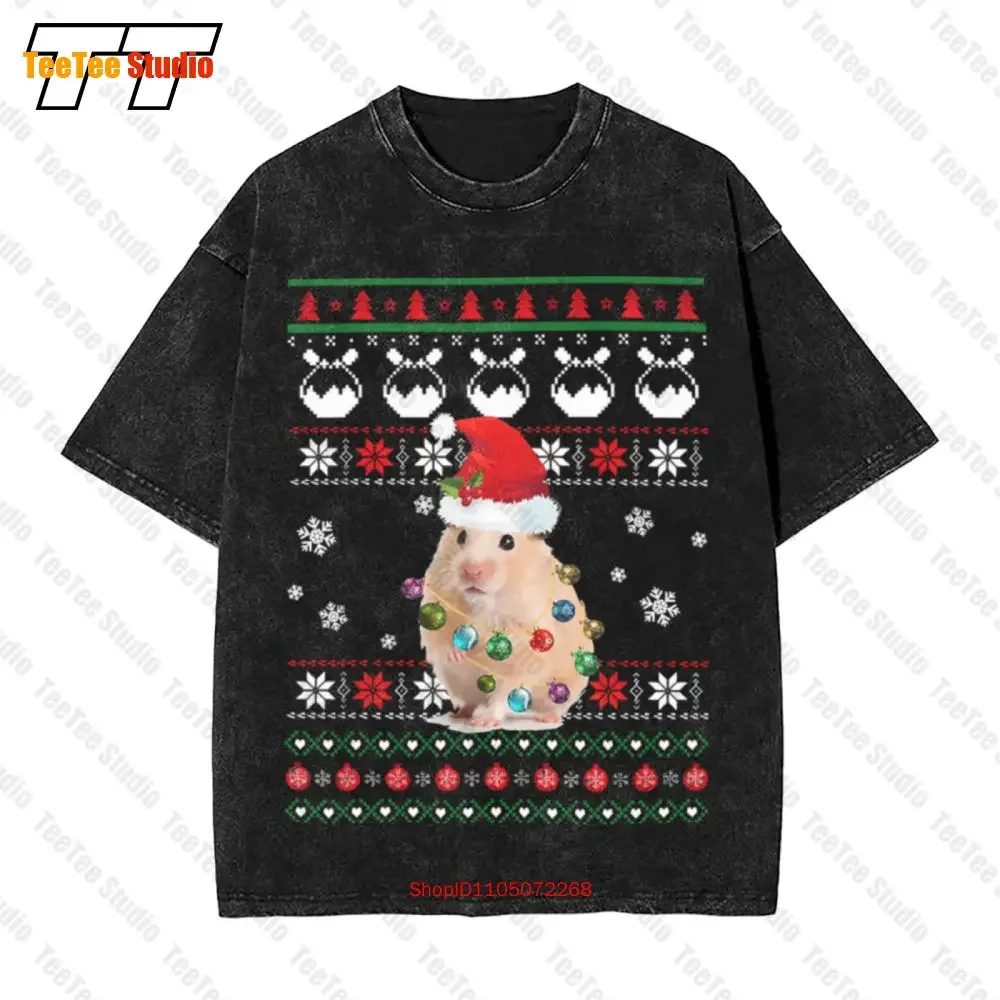 Cute Hamster Ugly Sweater Christmas Light Pajama Vintage Oversized T-Shirt FORU