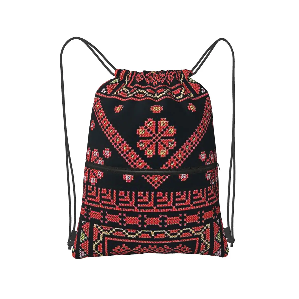 Three Flowers Palestinian Embroidery Backpacks Portable Drawstring Bags Storage Bag Book Bags for Travel Students
