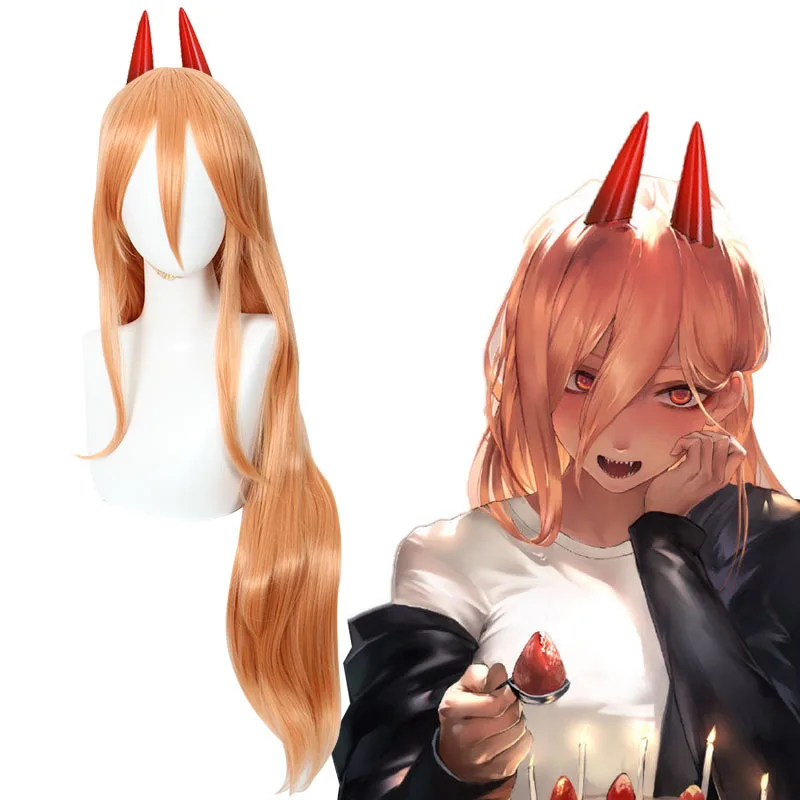 Xiu Dan Chainsaw Man Parva Cosplay Wig, Orange, 90cm Thick False Hair 465B Without Horns