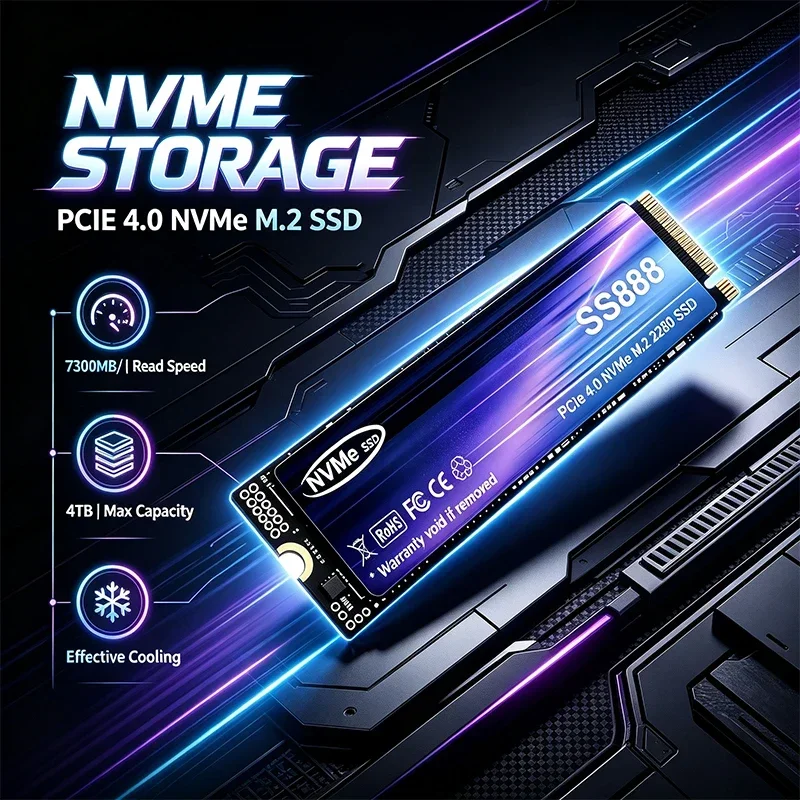 New SS888 M.2 SSD Hard Disk 2TB 4TB 7300MB/s NVMe M2 SSD 500GB PCIe 4.0 Internal Solid State Drive For Laptop Desktop PC
