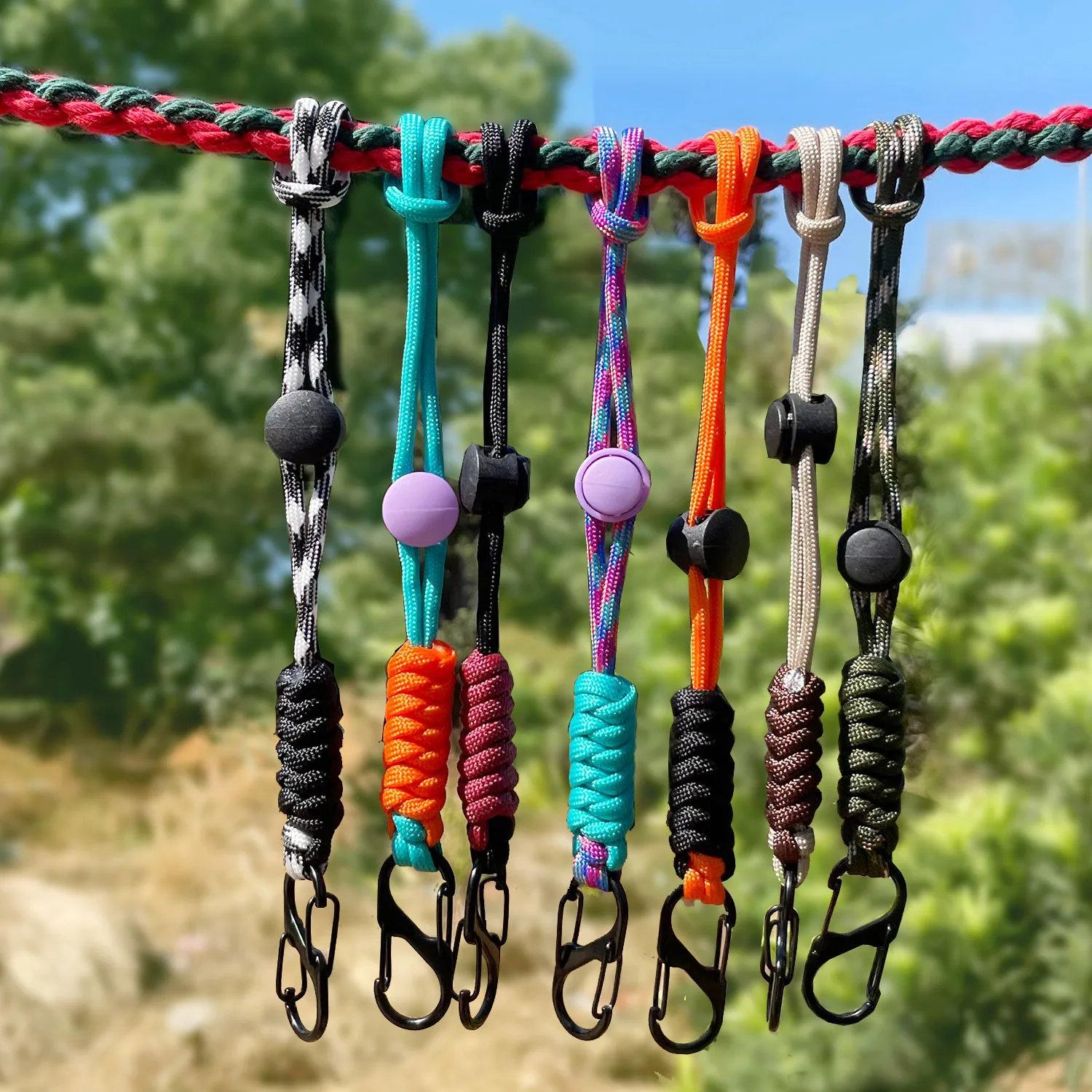 7-pcs-artesanal-criativo-montanhismo-chaveiro-colorido-ao-ar-livre-cordao-anti-perda-pendurado-corda-multiuso-mochila-fivela