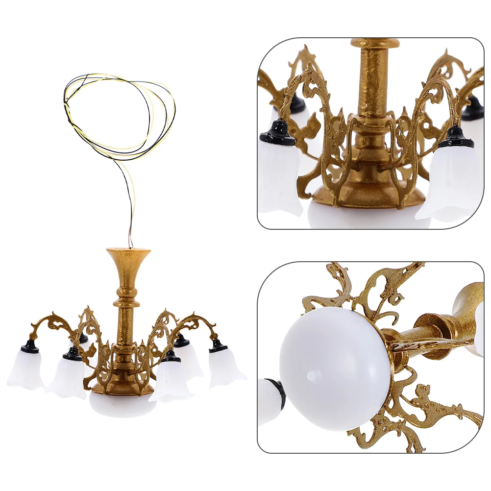 

2 Pcs Micro Landscape Model Miniature Living Room Decor Ceiling Lamp Craft Chandelier Abs Playset Small House