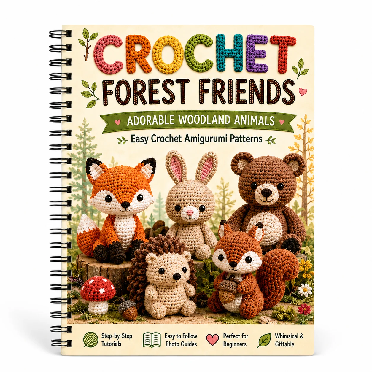 Crochet Forest Friends Amigurumi Pattern Book, Woodland Animal Crochet Guide with Photo Tutorials for Beginners