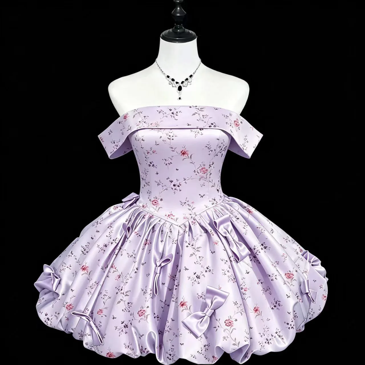 robe-de-soiree-courte-en-satin-pour-femme-imprime-floral-violet-epaules-denudees-corset-a-nœuds-mini-robe-bouffante-pour-bal-de-promo-et-soirees