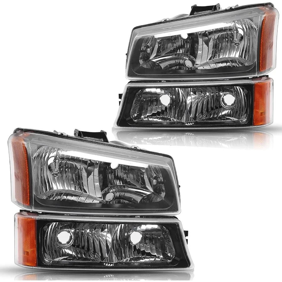 

Фара в сборе для Chevy Silverado Avalanche 1500 2500 3500 20032007 годов и классических моделей с черным корпусом и янтарным отражателем