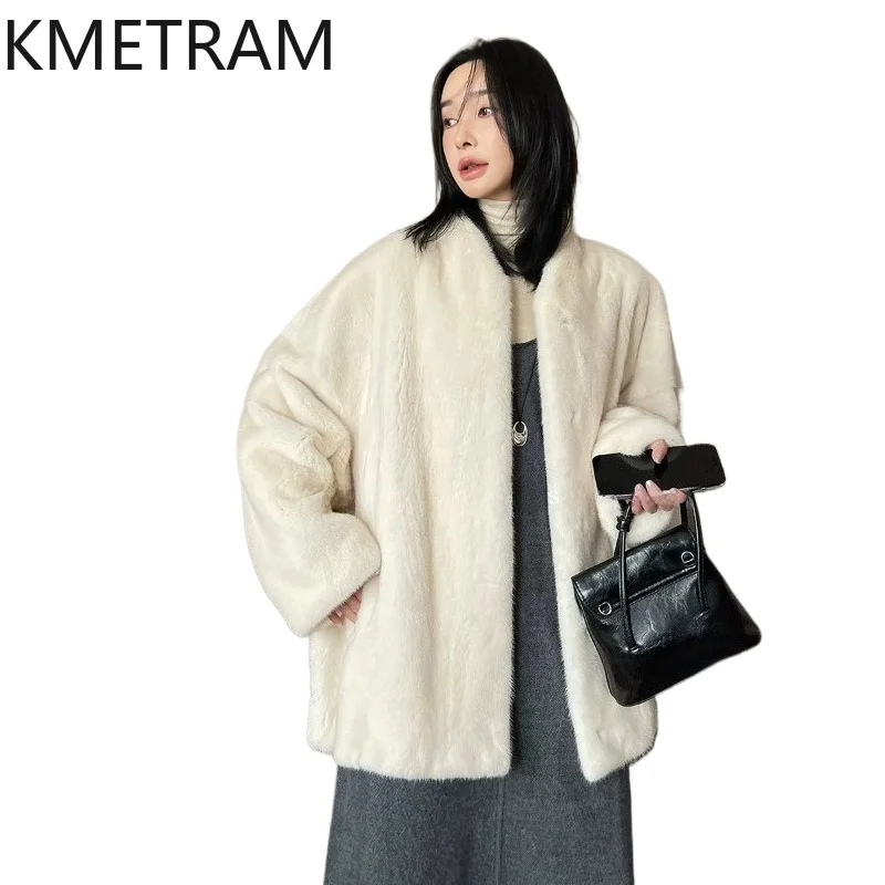 KMETRAM Natural Velvet Mink Fur Jacket Women Winter Stand Collar Mid-Length Coats 75cm New Real Fur Coat Woman Clothes 2026 шуба