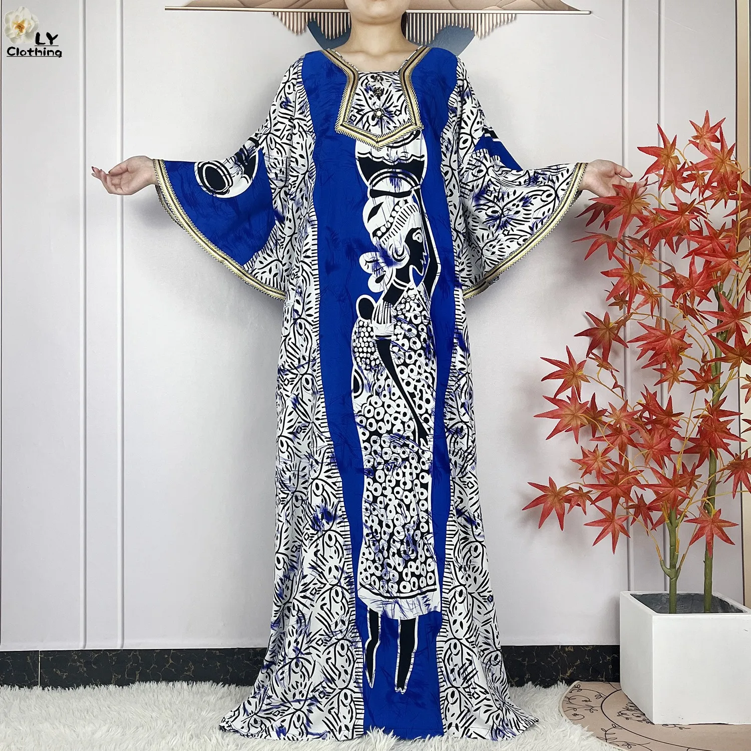 2024New Fashion Printed For Women Short Sleeve Dress Dubai Summer Cotton Loose Femme Robe African Abaya Islam Dresses With Scarf