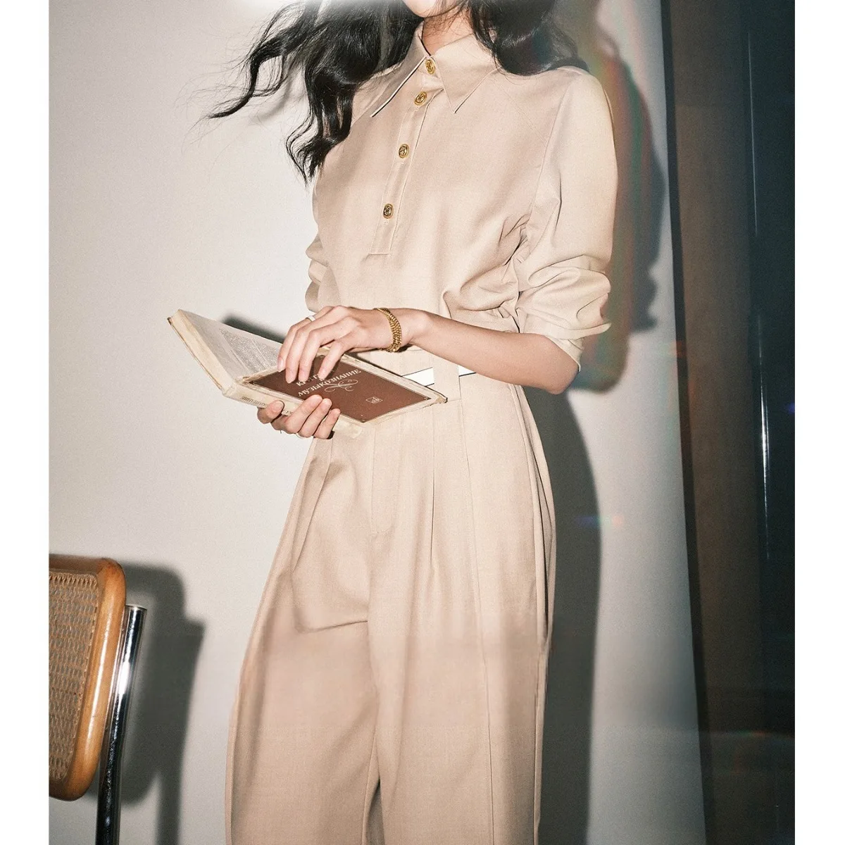 Fashion Temperament Old Money Style Women's Pants Sets Buttons Lapel Irregular Pullover Tops High Waist Trousers Two Piece Set