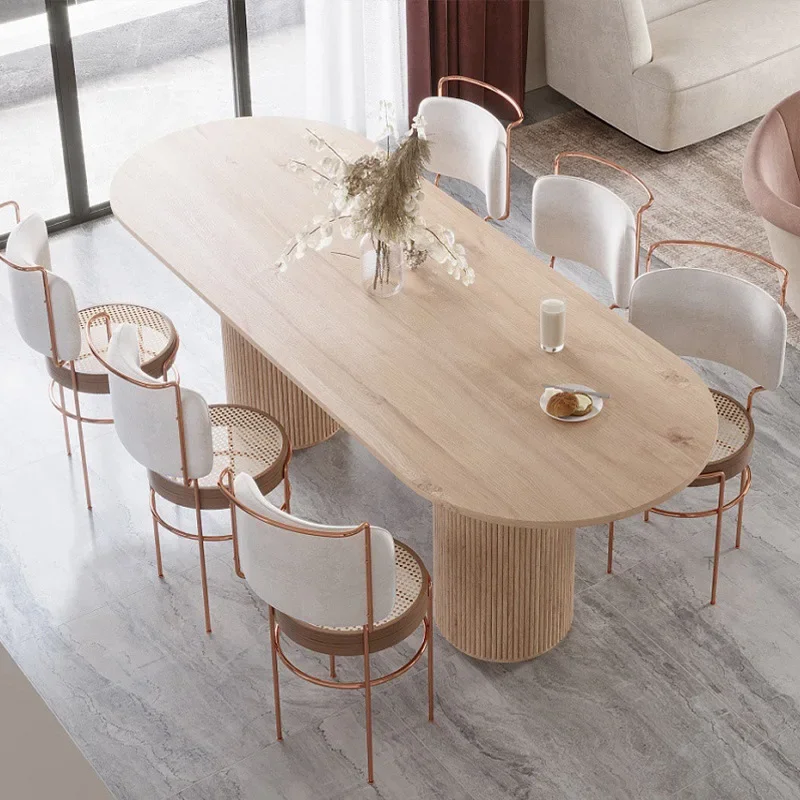 

Nordic solid wood oval dining table minimalist modern home coffee shop negotiation table dining table chair combination