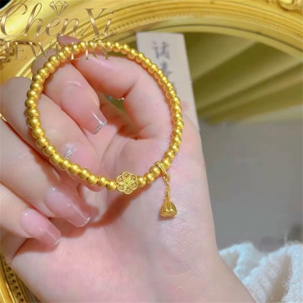 

High-End Sand Gold Lotus Seed Six-Form Flower Bracelet Selling Popular Quality Jewelry Festival Gift Elegant Exquisite Fashion
