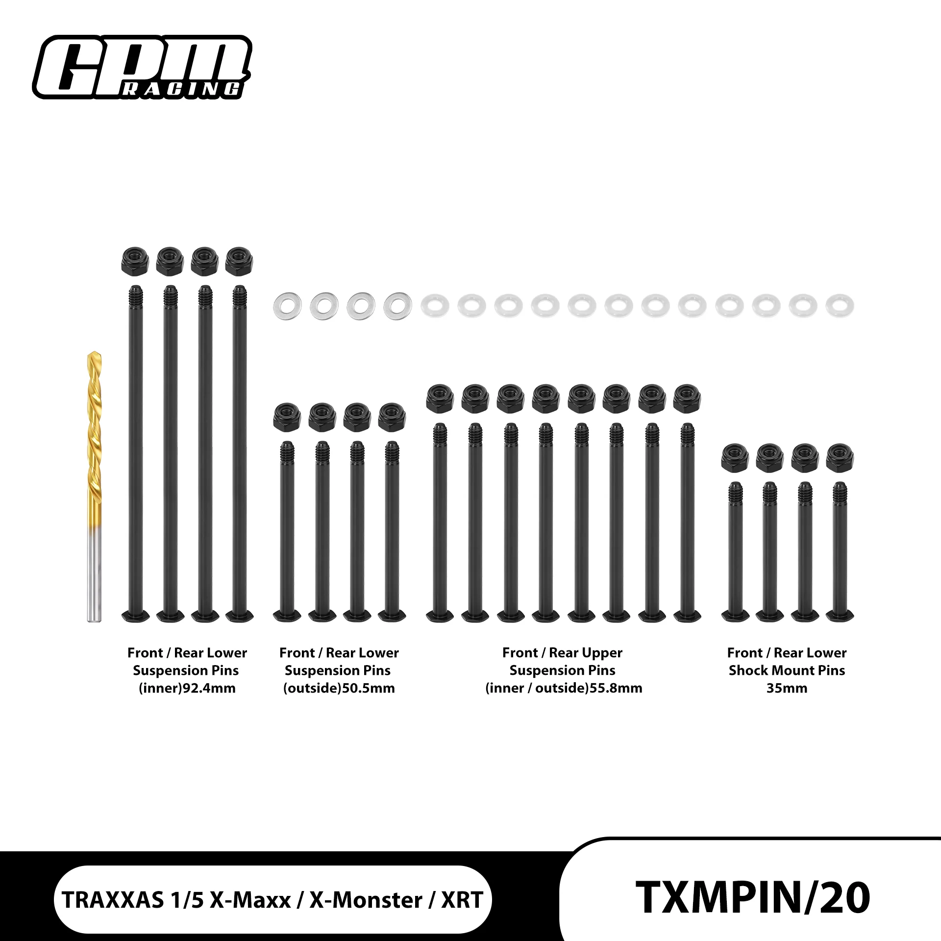 GPM Carbon Steel Front / Rear Suspension Pins For TRAXXAS 1/5 X-Maxx 6S 8S / X-Monster / XRT