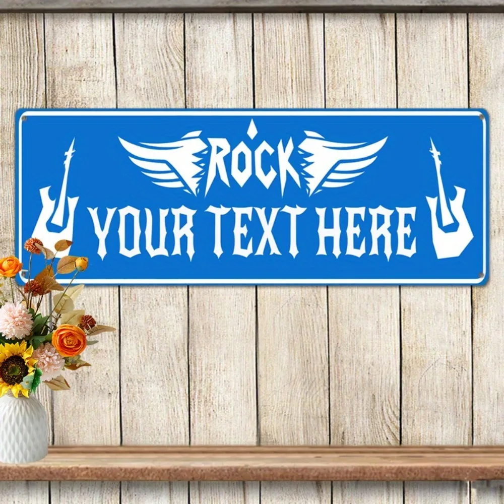 2D Flat Custom 1 Pack Music Theme Metal Sign, Blue Rock RO Logo, Guitar Art, Game Room Studio Wall Decor, Decorative Use Only