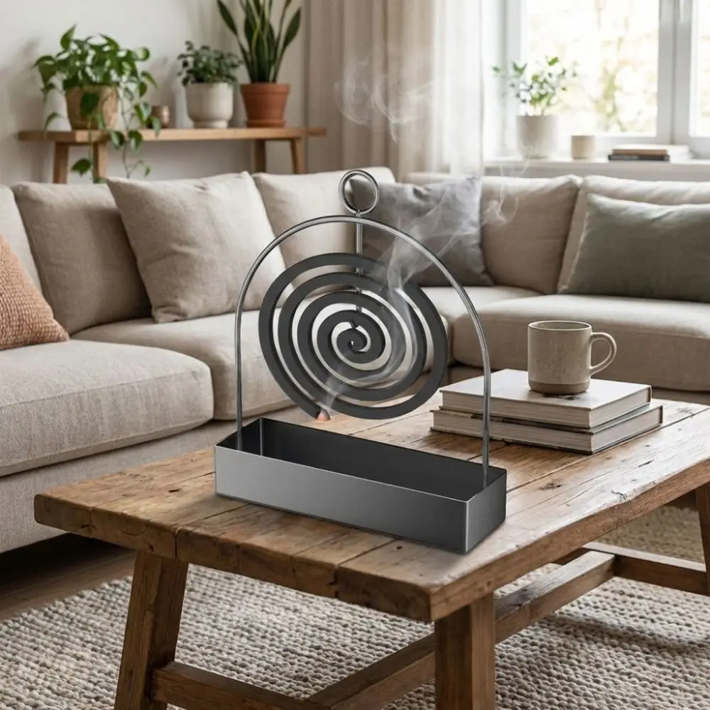 Anti Scalding Mosquito Coil Stand Rustproof Portable Coil Incense Burner Ash Catcher Tray with Handle Coil Vertical Stand