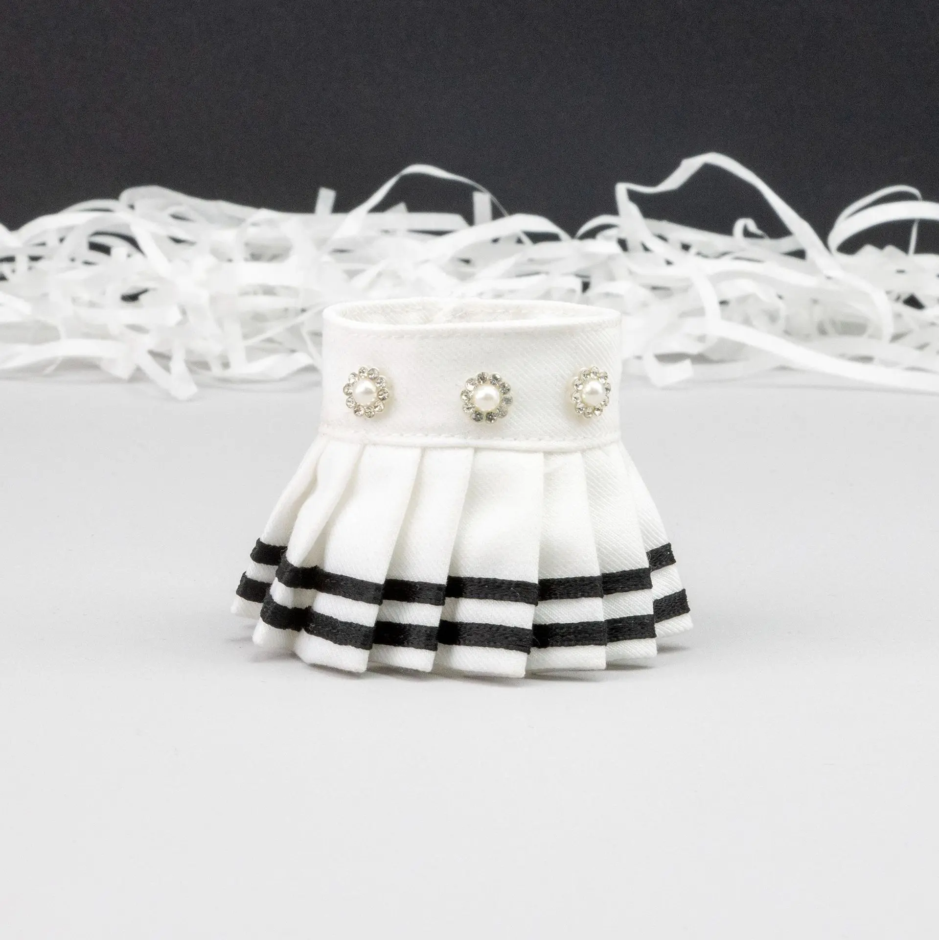 Girls Striped Mini Skirts Pearl Decorated Doll Pleated Half-Length Available in Multiple Colors