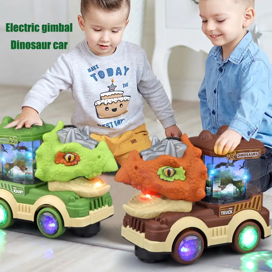 Dinosaur Electric Toy Car With Lights And Music Triceratops Tyrannosaurus Rex Toy Gift For Boys And Children