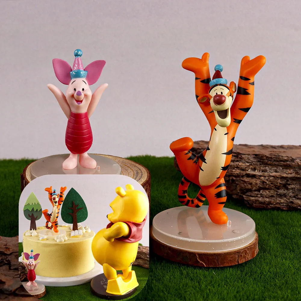 Kawaii Cartoon Disney Piglet Tigger Decoration Pendant Cake Ornament Toy Handmade Model Collection Hobby Doll Kids Gift