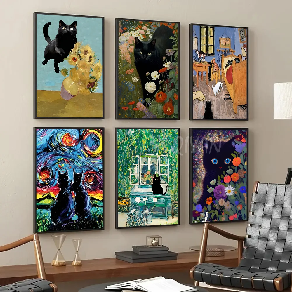 

Black Cat Art Poster Paper Print Home Living Room Bedroom Entrance Bar Restaurant Cafe Art Painting Decoration