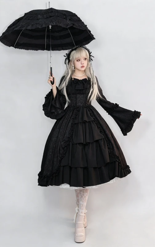 S-5XL Elegantes mittelalterliches Retro-Gothic-Hof-Lolita-Kleid, Ballkleid, quadratischer Ausschnitt, taillierte Passform, Schleife, Damen-Kostüm, Vestido-Kleid – Detail 6