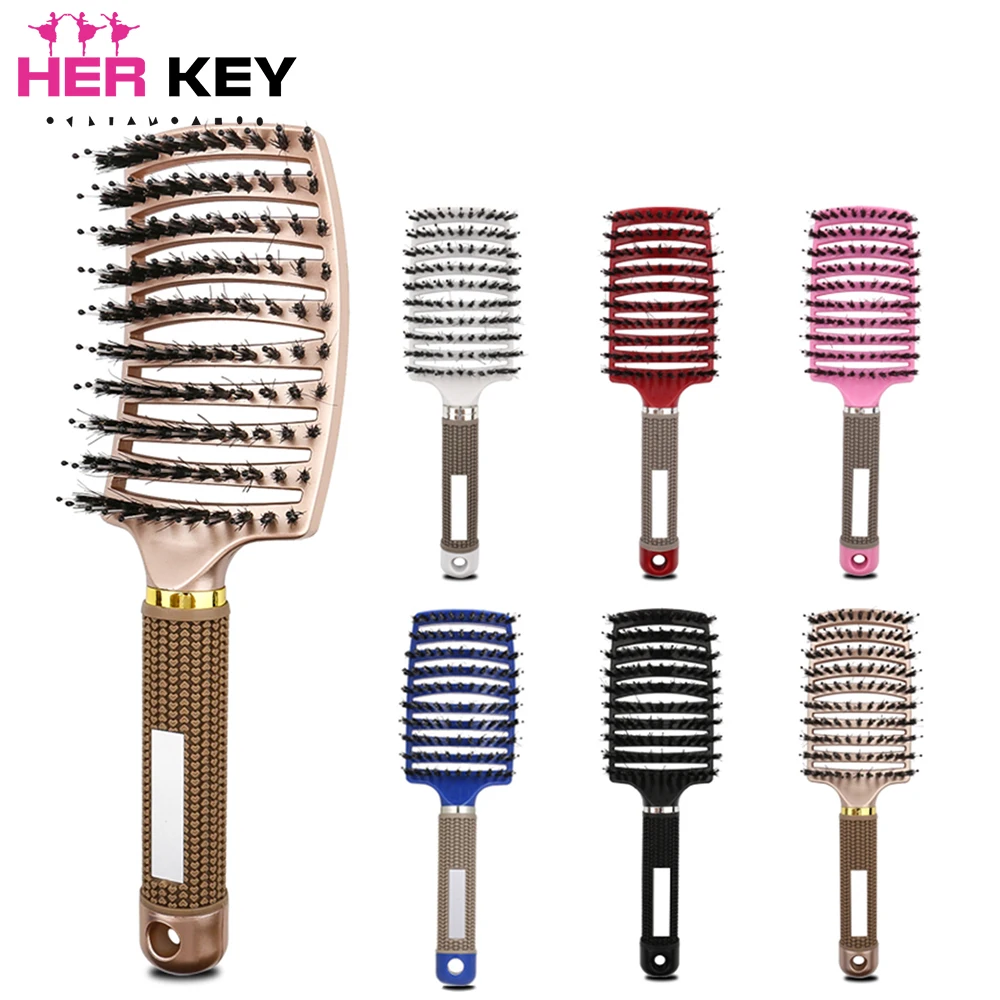 Ladies Scalp Curved Massage Comb Women's Ribs Hairbrush Wet and Dry Curly Hair Combing Hairdressing Tool