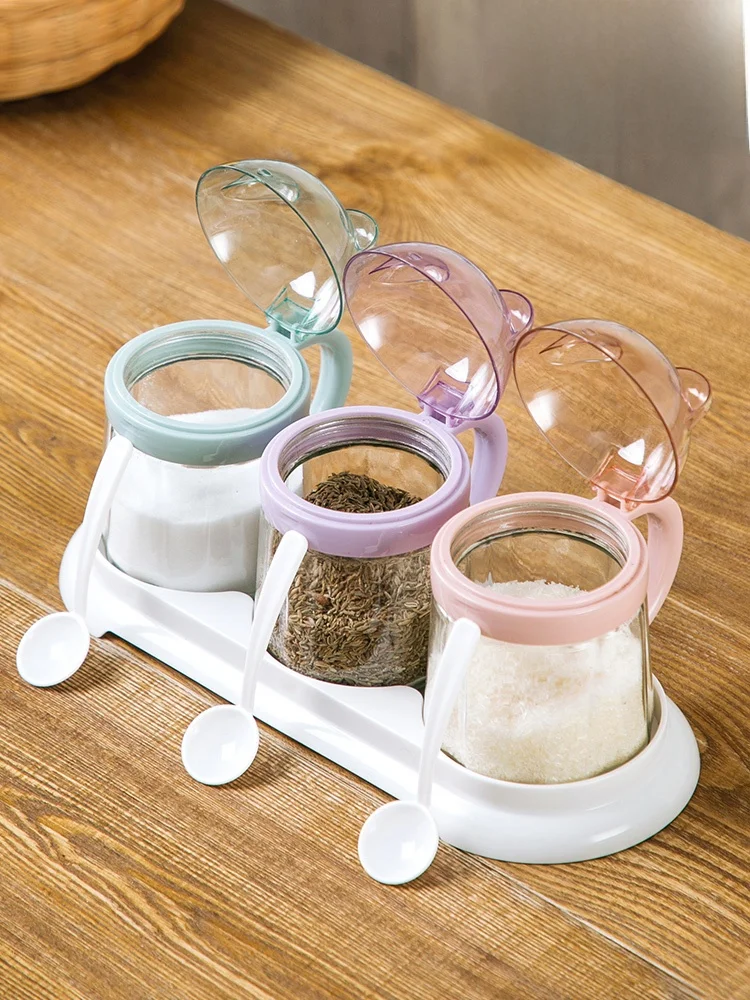 

Стеклянная банка для приправ «Дом Медведь», кухонный набор бутылок для специй, коробка для приправ, бытовой горшок для соли, канистра для специй, корейский Sle для хранения C...