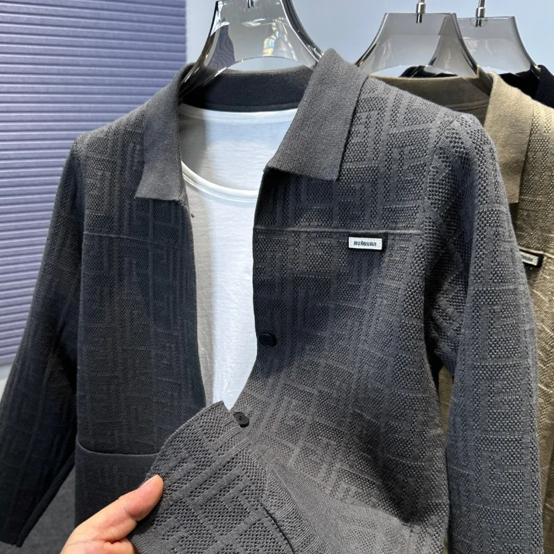 الرجال الخريف الشتاء عالية الجودة سترة الرجعية طوق الجاكار محبوك سترة معطف ملابس خارجية عصرية غير رسمية شال العصرية