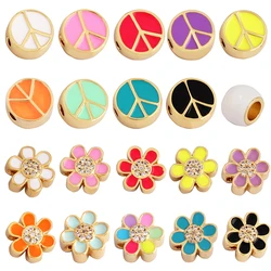 10mm Colourful Enamel Peace Sign Sun Flowers Bead,18K Gold Plated Brass DIY Bracelet Components Accessories Wholesale Supply M88