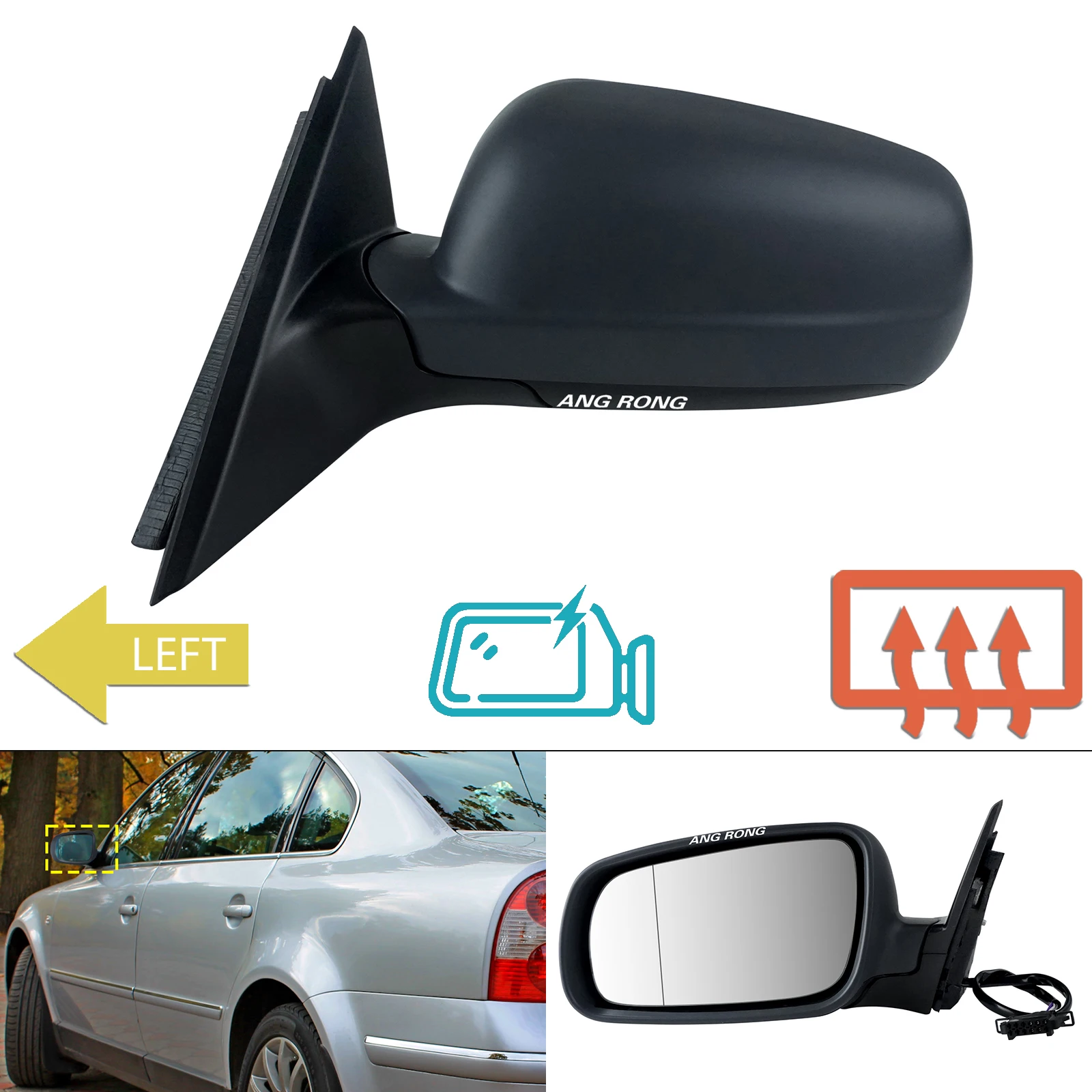 

Left Side Wing Door Mirror Electric Heated For VW Passat B5 B5.5 3B2 3B3 3B5 3B6 Primer Rearview Mirror assembly