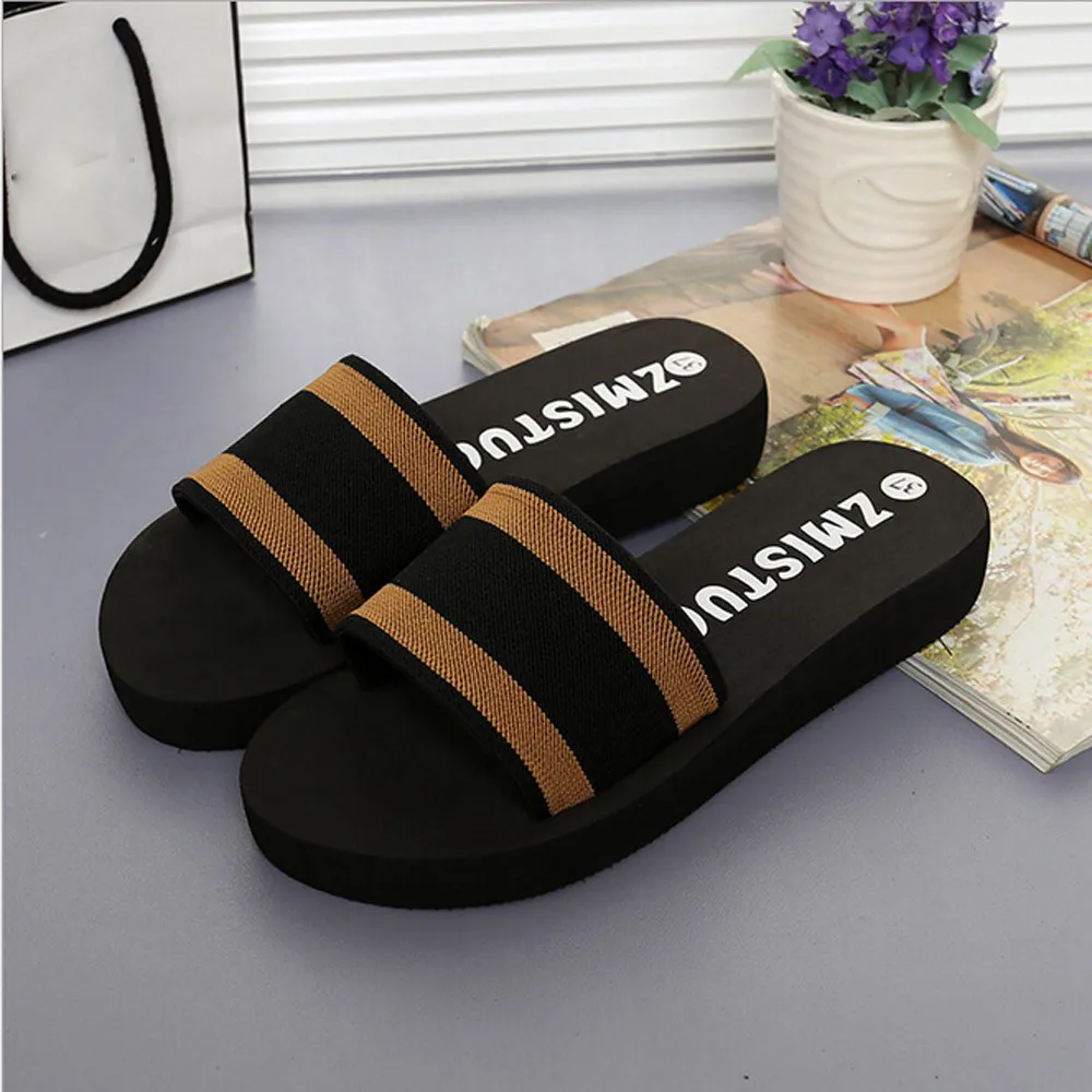 Summer Women Shoes Platform Bath Slippers Wedge Flip Flops Slipper One String Cool Mop Women'S Sponge Cake Anti Slip Beach Shoes