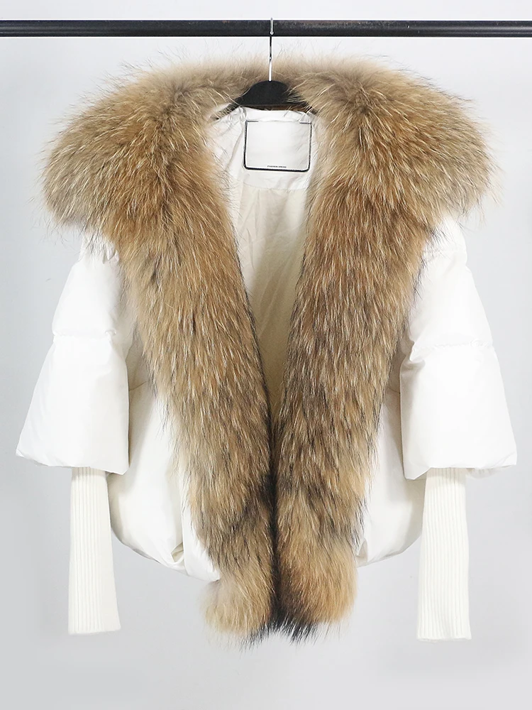 OFTBUY New White Duck Down Jacket Winter Women Warm Loose Coat Natural Real Fox Fur Collar Thick Luxury Outerwear New Fashion