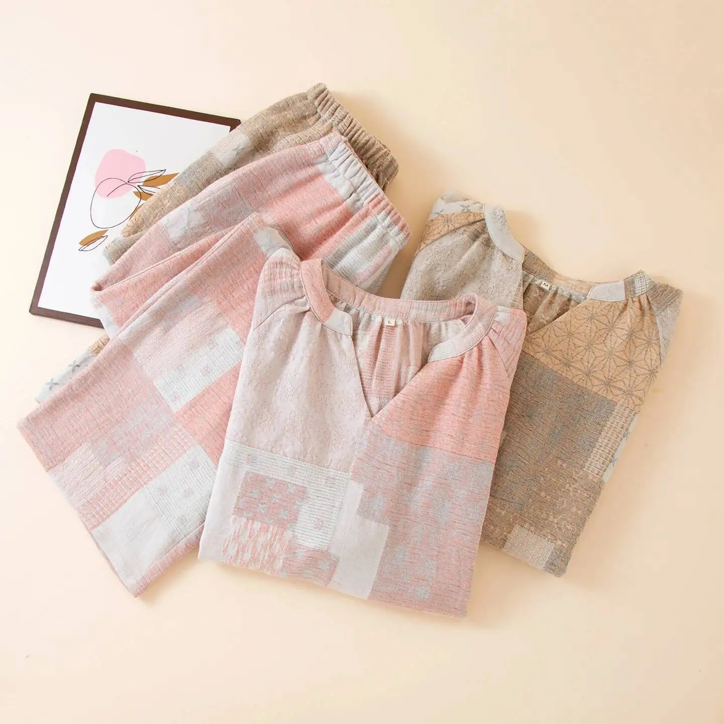 

Винтажный стиль, лоскутная хлопково-льняная женская одежда для сна, весенне-осенняя тонкая свободная пижама с длинными рукавами