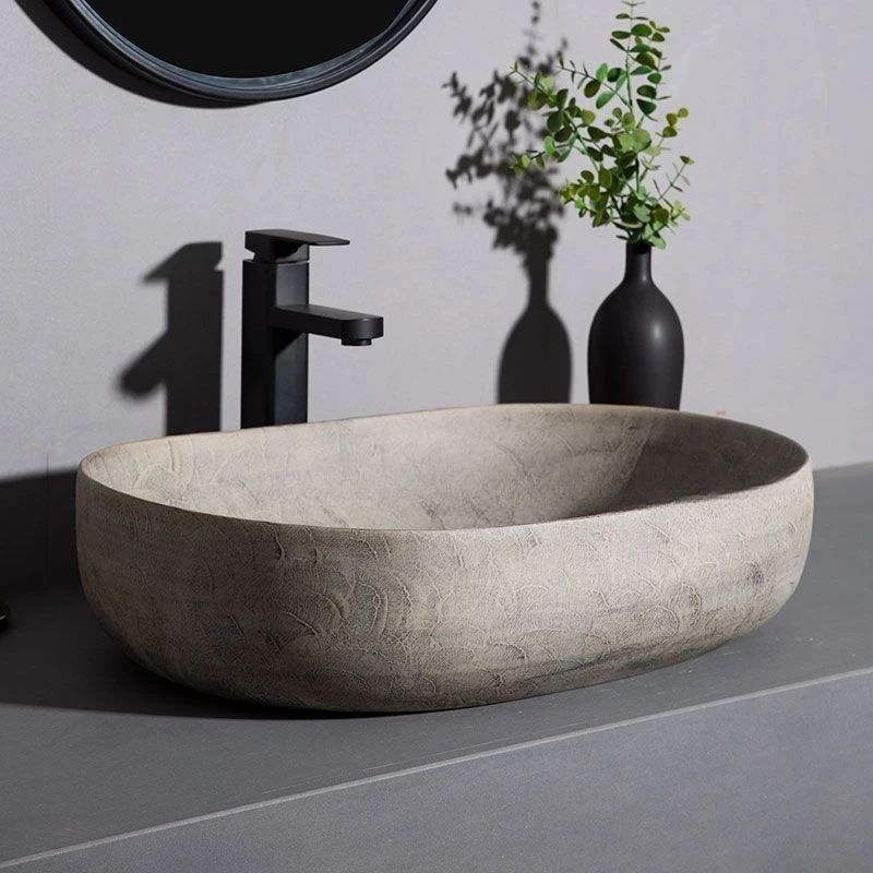 Ceramic Bathroom Vessel Sink Bowl Above Counter Art Single Sink Lavatory Wash Hand Basin Household Countertop Wash Basin Drain