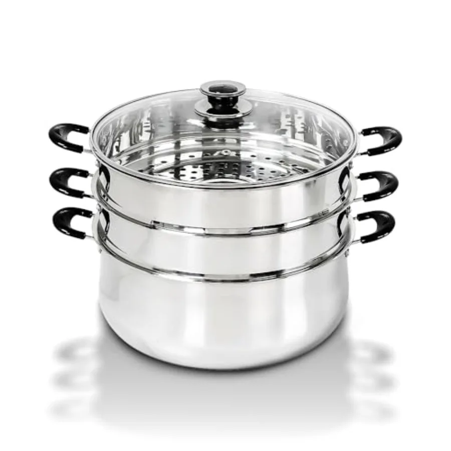 

30 CM Stainless Steel 3 Tier Steamer Pot Steaming Cookware - Triply Bottom