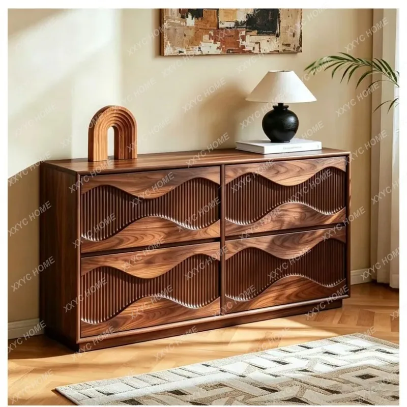 XX  new Chinese black walnut bucket cabinet three-dimensional wave vertical texture storage cabinet solid wood storage