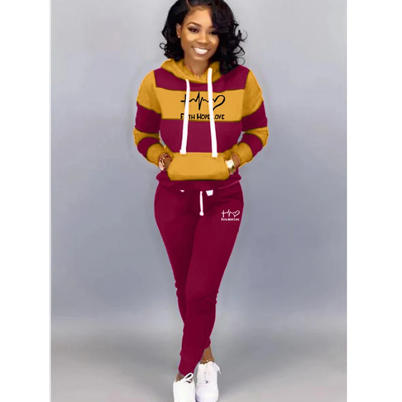 Imagem -04 - Peça Conjunto Feminino Primavera Outono Hoodies Terno Agasalho Moletom Impressão Hoodies Calças Esportivas Feminino Terno com Capuz Conjunto 2