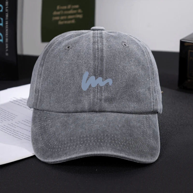 Washed Distressed Baseball Cap Men Women Cotton Vintage Dad Hat Low Profile Blue Wave Letter Streetwear Outdoor Sun Cap