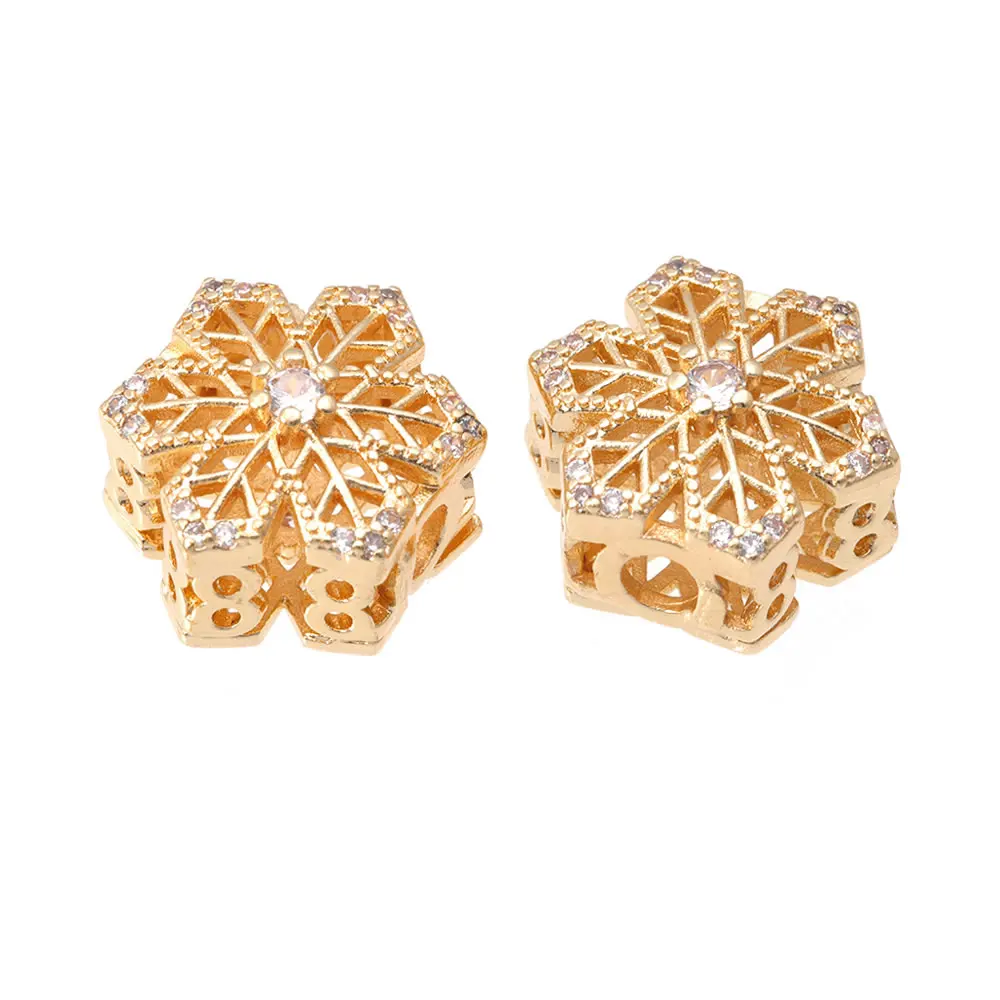 18K Gold Color Brass and Zircon Snowflake Necklaces Bracelets Spacer Beads High Quality Earrings Jewelry Making Diy Accessories